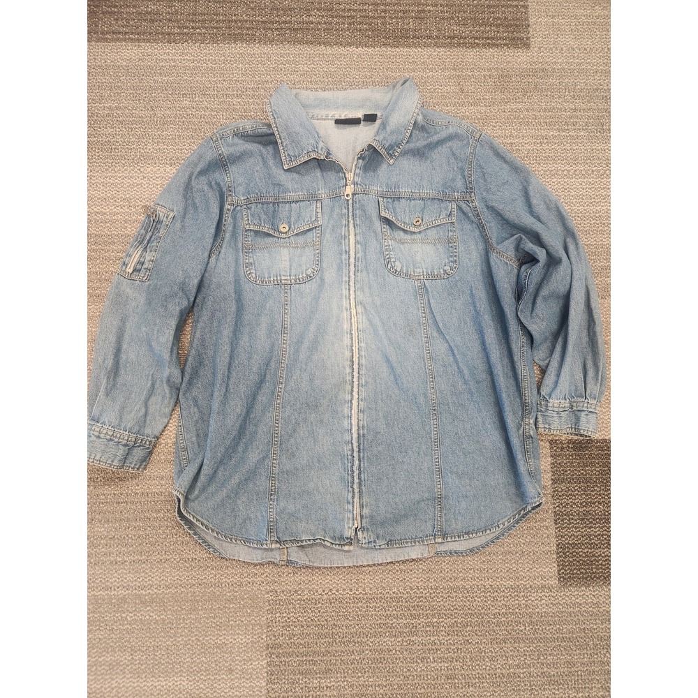 Vintage At Last & Co Zip Front Denim Shirt Women's Size 18/20 XL Front Pockets